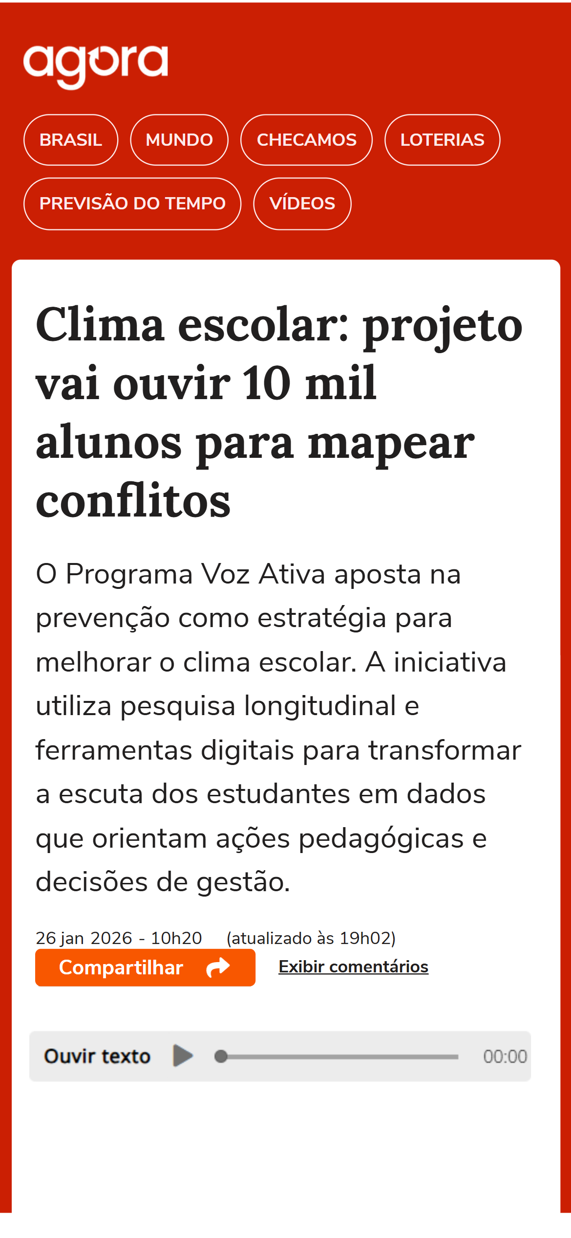 Projeto vai ouvir 10 mil alunos